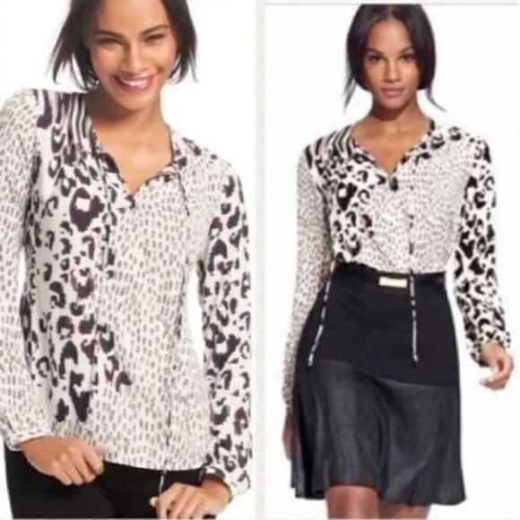 Women's CABI Animal Print Faux Wrap Top Size Small - Picture 1 of 13